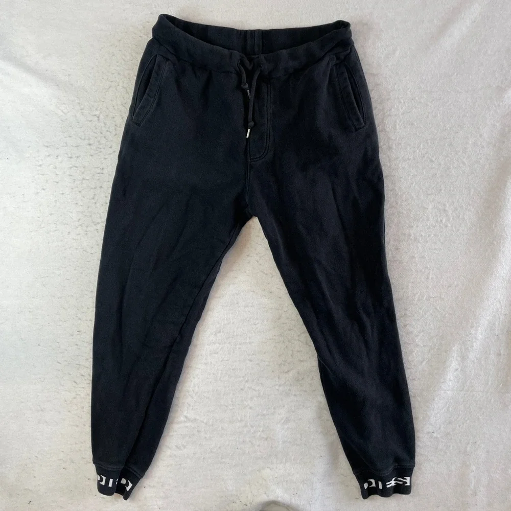 Diesel Loungewear Joggers Mens Large Black Logo Cuffs Drawstring Sweatpants - Picture 1 of 6